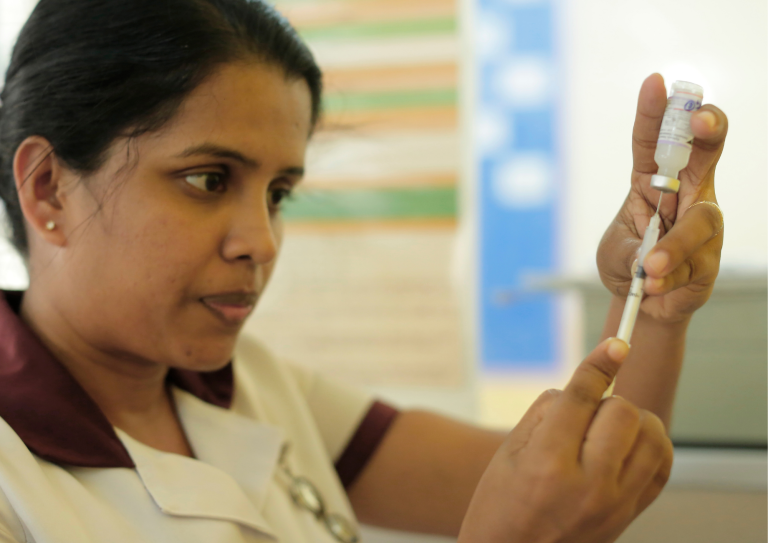 Woman with vaccine